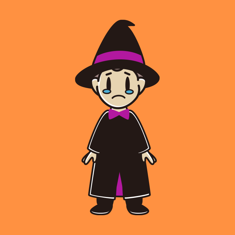 泣くハロウィンのコスプレ姿の男子中学生のイラスト【色、背景あり】PNG