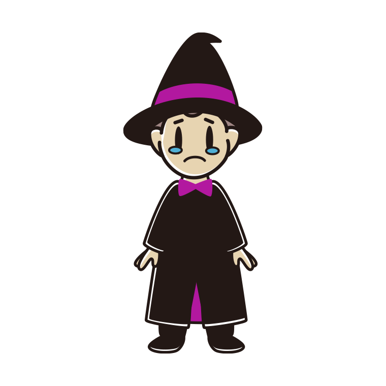 泣くハロウィンのコスプレ姿の男子中学生のイラスト【色あり、背景なし】透過PNG