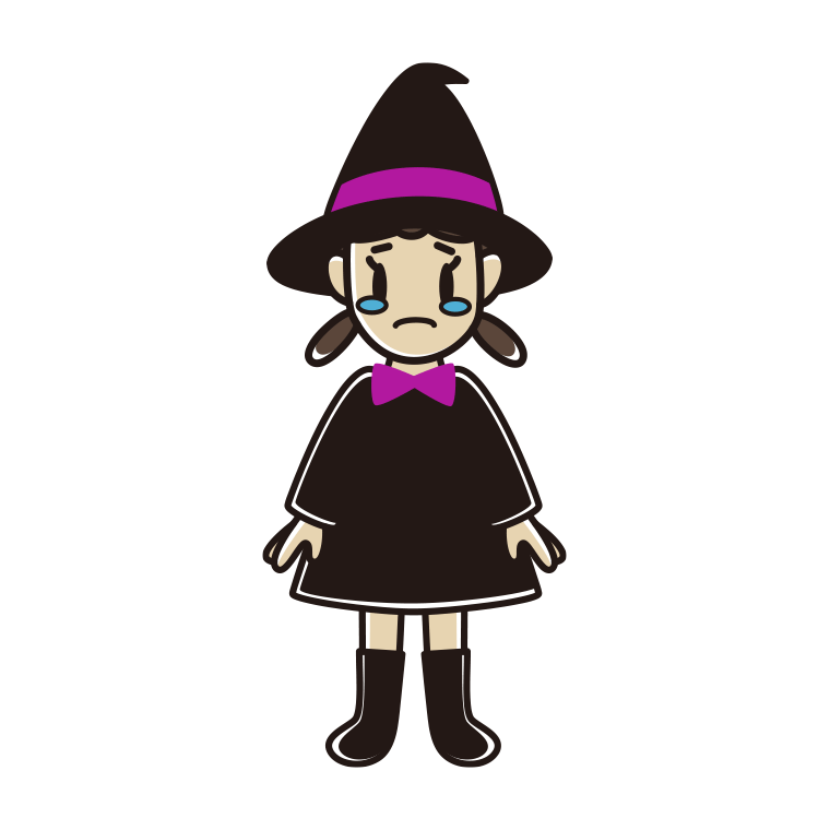 泣くハロウィンのコスプレ姿の女子中学生のイラスト【色あり、背景なし】透過PNG