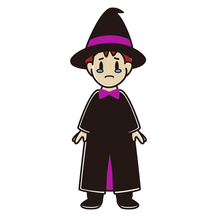 泣くハロウィンのコスプレ姿の男子大学生のイラスト【色あり、背景なし】透過PNG