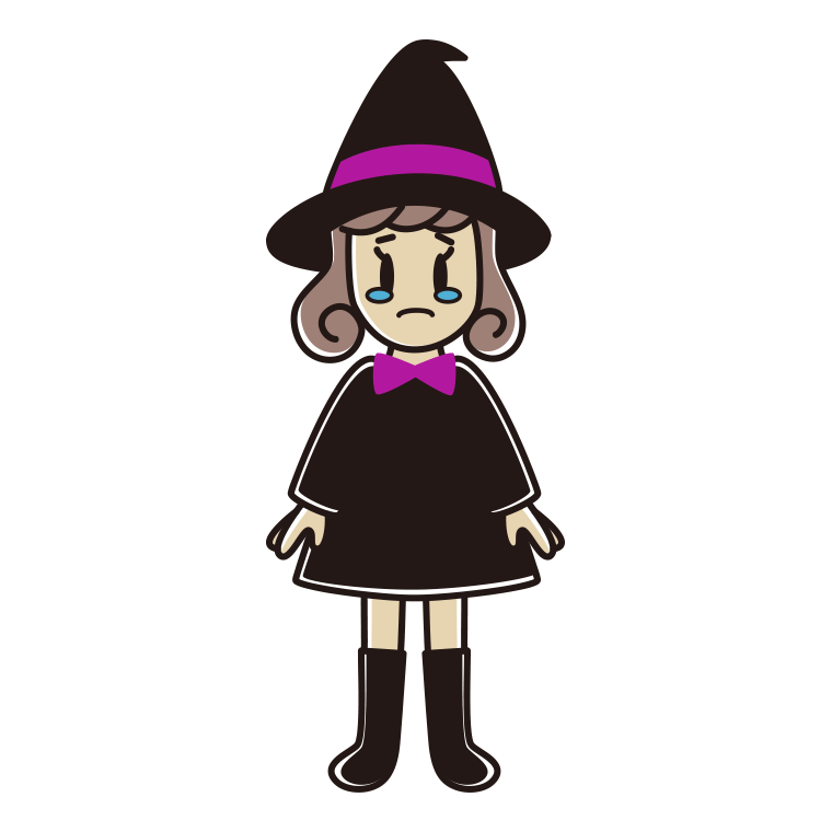 泣くハロウィンのコスプレ姿の女子大学生のイラスト【色あり、背景なし】透過PNG