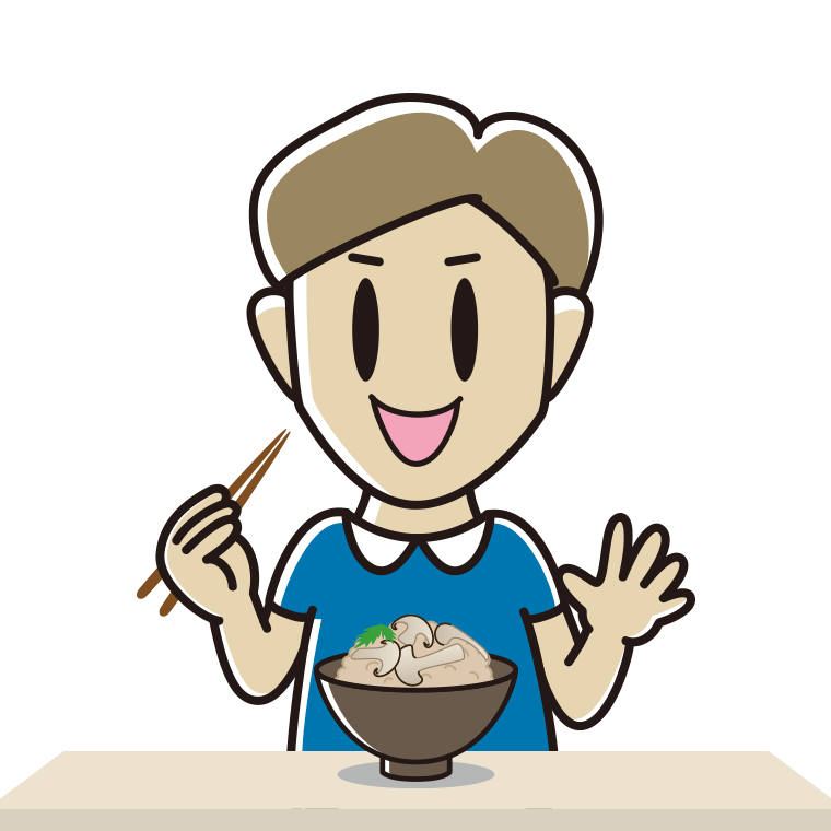 松茸ごはんを食べる男性のイラスト【色あり、背景なし】透過PNG