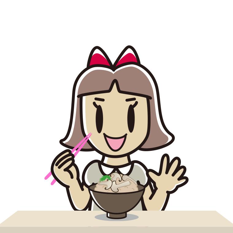 松茸ごはんを食べる小学生女子のイラスト【色あり、背景なし】透過PNG