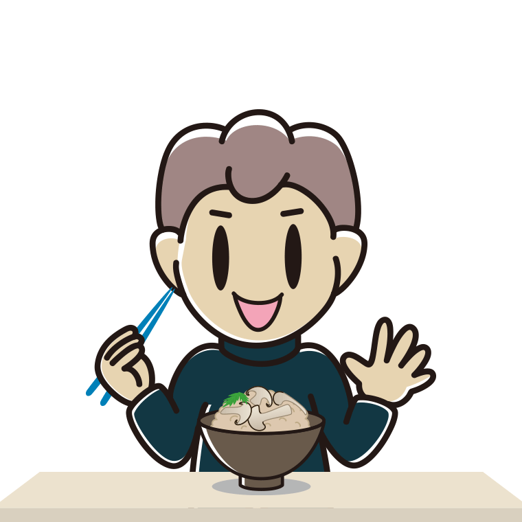 松茸ごはんを食べる男子中学生のイラスト【色あり、背景なし】透過PNG