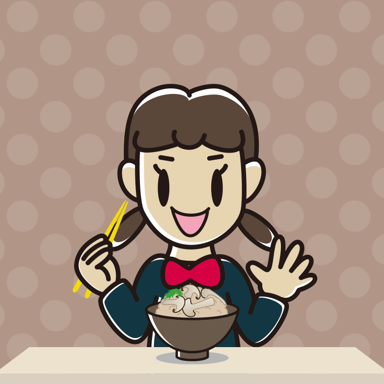 松茸ごはんを食べる女子中学生のイラスト【色、背景あり】PNG
