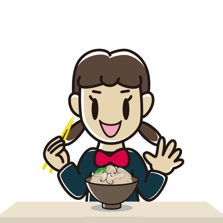 松茸ごはんを食べる女子中学生のイラスト【色あり、背景なし】透過PNG