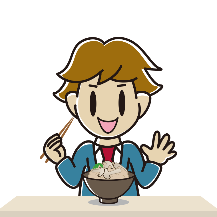 松茸ごはんを食べる男子高校生のイラスト【色あり、背景なし】透過PNG