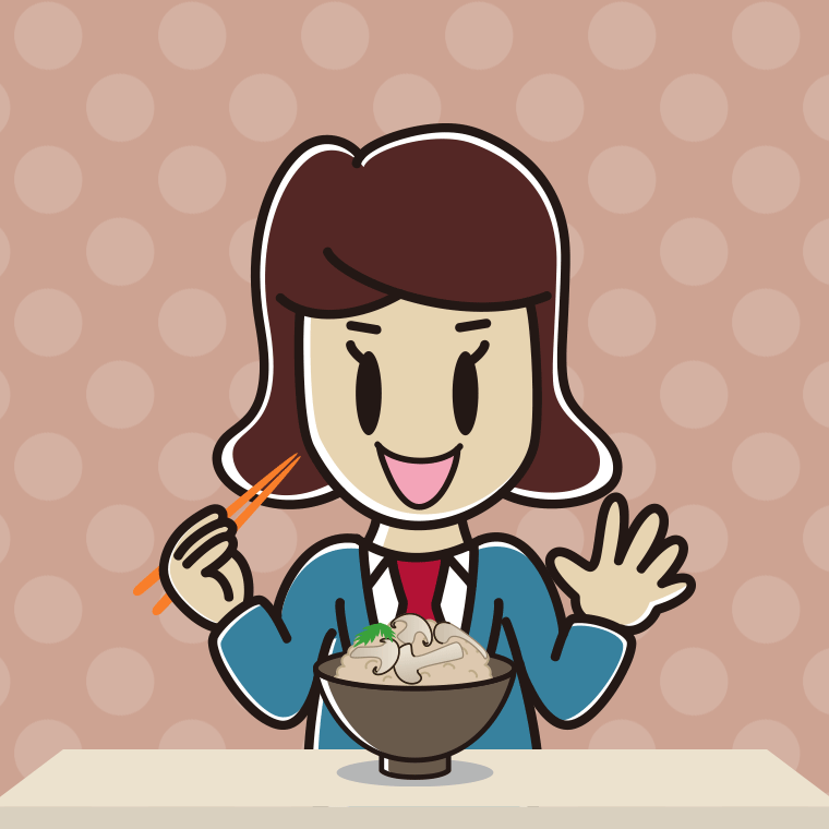 松茸ごはんを食べる女子高校生のイラスト【色、背景あり】PNG