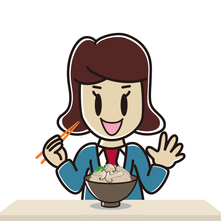 松茸ごはんを食べる女子高校生のイラスト【色あり、背景なし】透過PNG