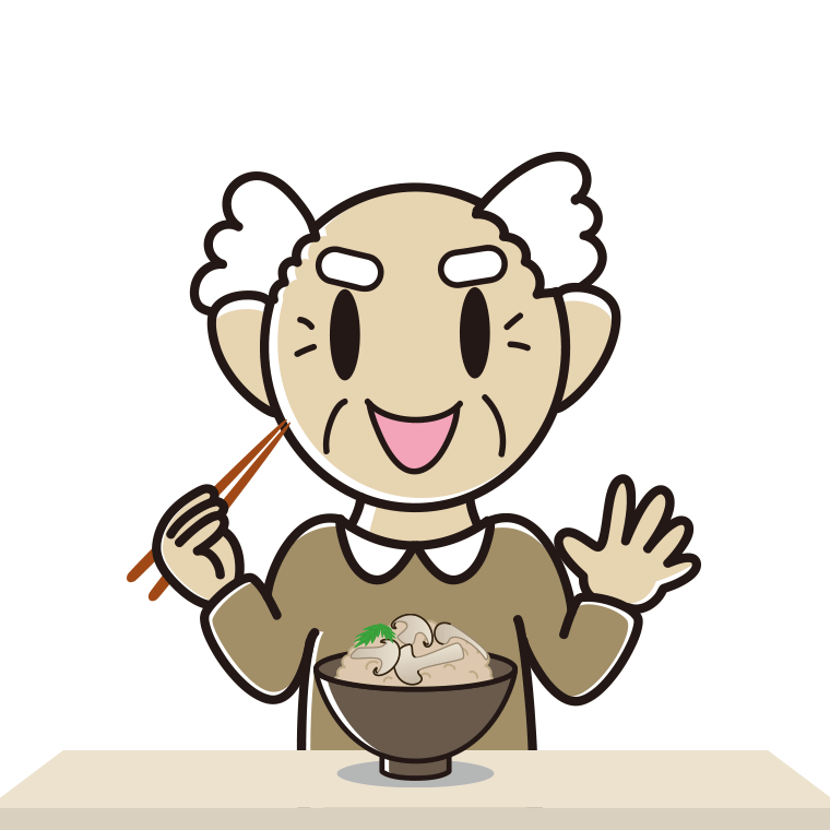 松茸ごはんを食べるおじいさんのイラスト【色あり、背景なし】透過PNG