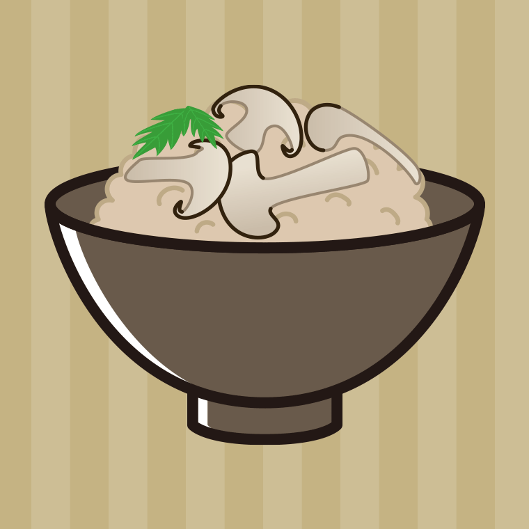 松茸ごはんのイラスト【色、背景あり】PNG