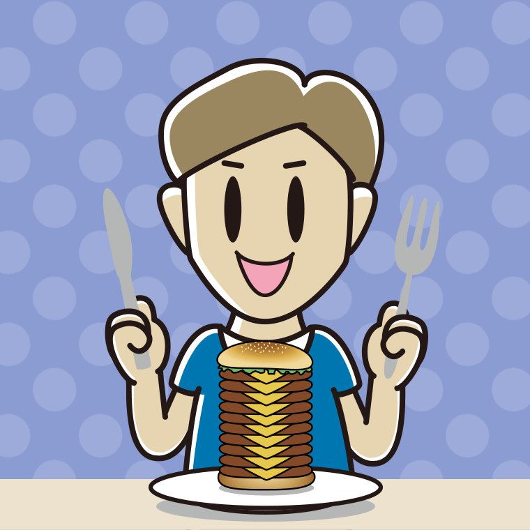 ギガバーガーを食べる男性のイラスト【色、背景あり】PNG