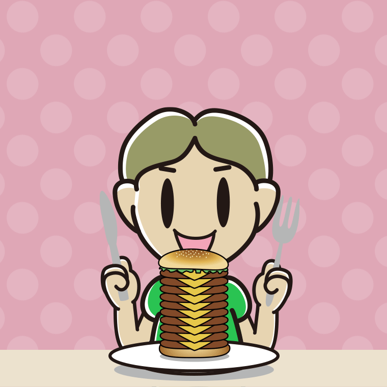 ギガバーガーを食べる小学生男子のイラスト【色、背景あり】PNG