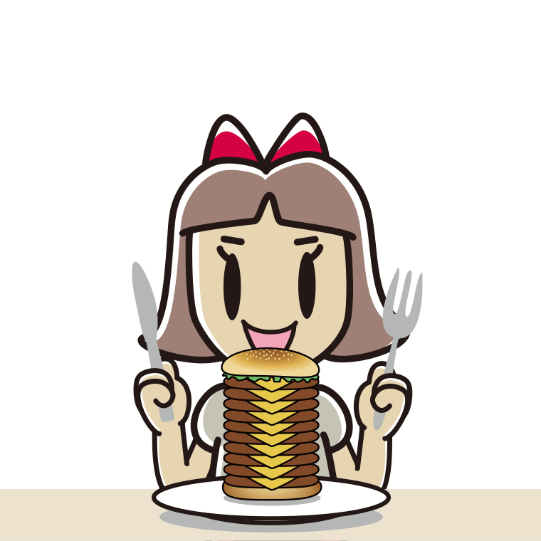 ギガバーガーを食べる小学生女子のイラスト【色あり、背景なし】透過PNG