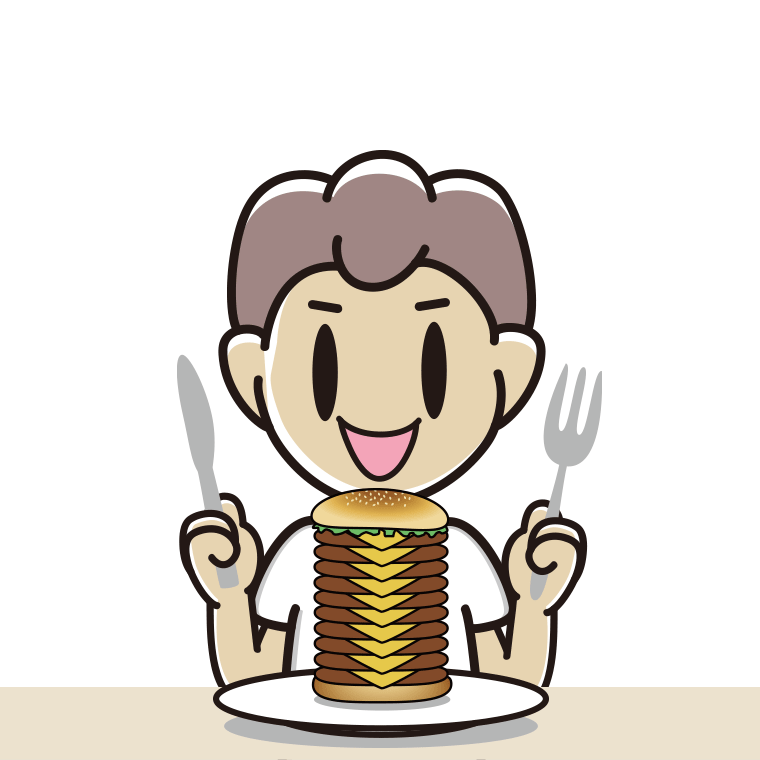 ギガバーガーを食べる男子中学生のイラスト【色あり、背景なし】透過PNG