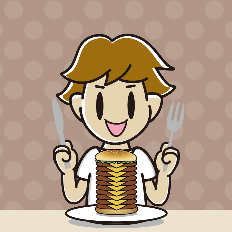 ギガバーガーを食べる男子高校生のイラスト【色、背景あり】PNG