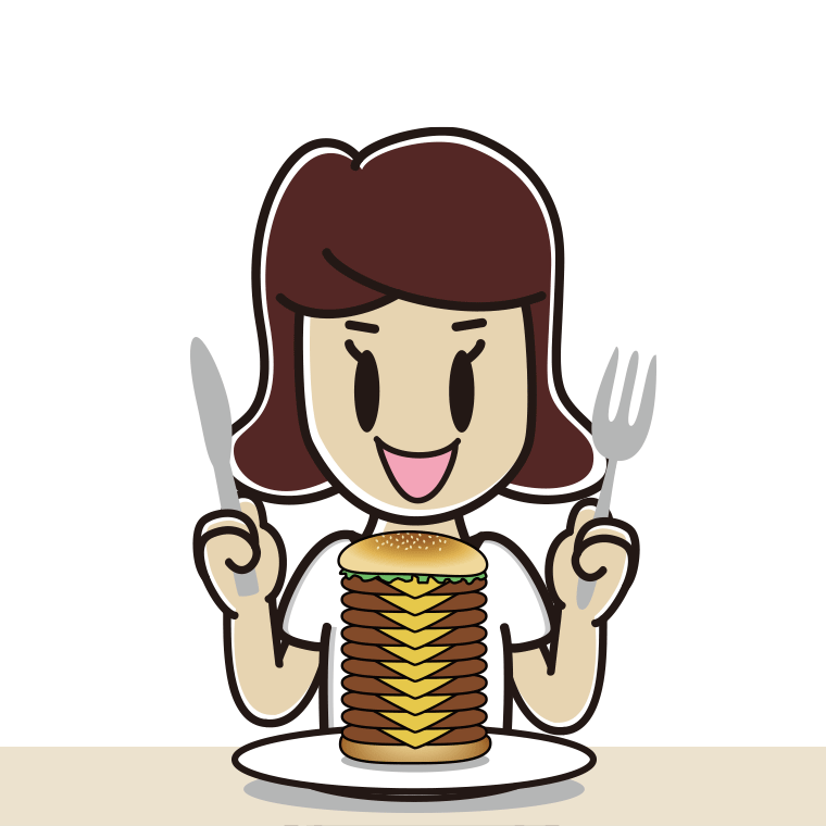 ギガバーガーを食べる女子高校生のイラスト【色あり、背景なし】透過PNG