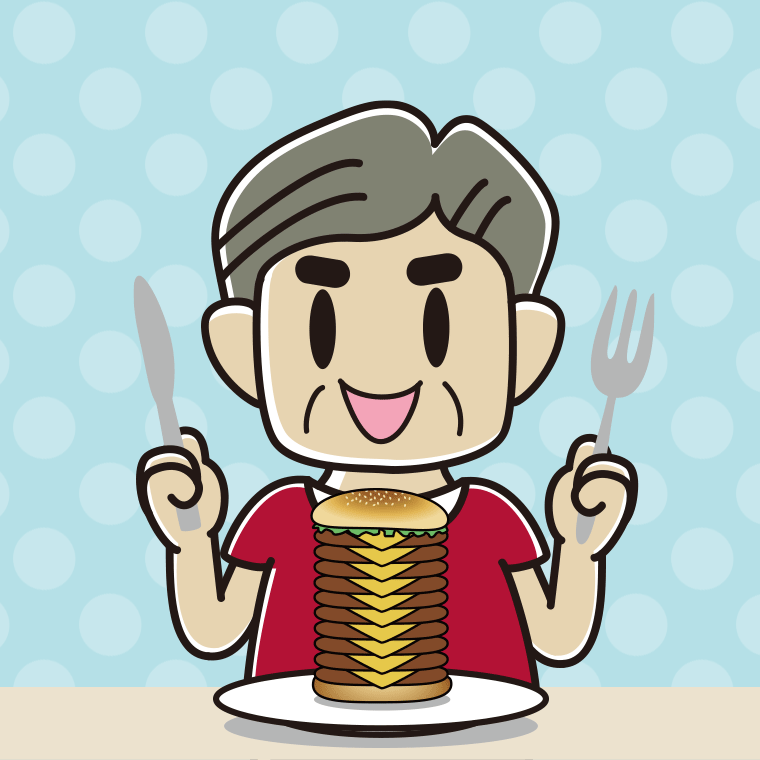 【フリー素材】ギガバーガーを食べるおじさんのイラスト