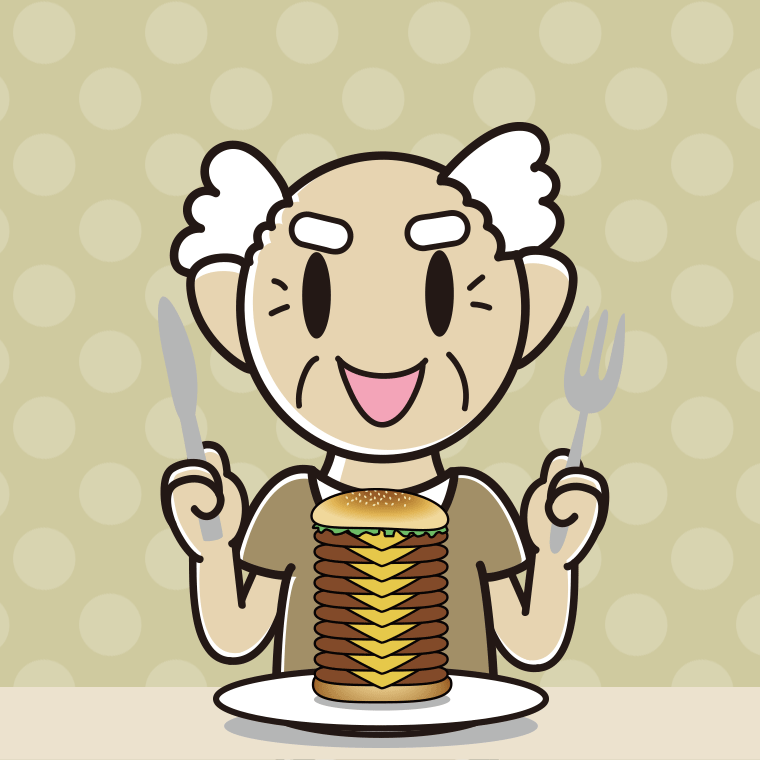 【フリー素材】ギガバーガーを食べるおじいさんのイラスト