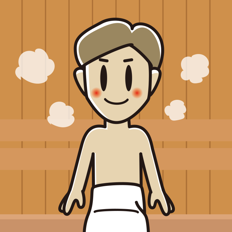 サウナに入る男性のイラスト【色、背景あり】PNG