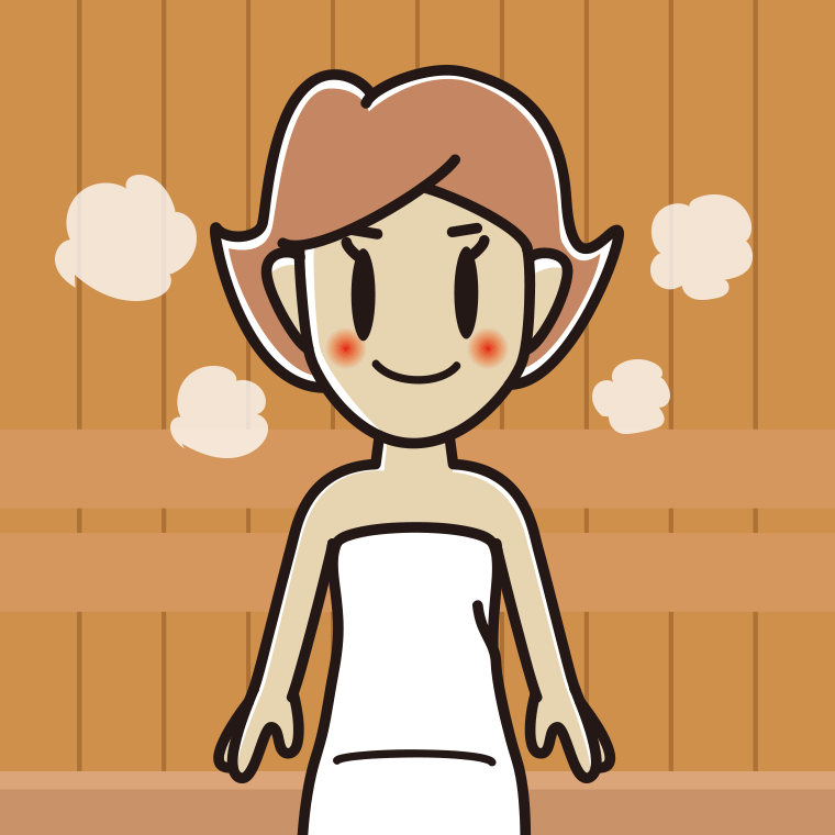 サウナに入る女性のイラスト【色、背景あり】PNG