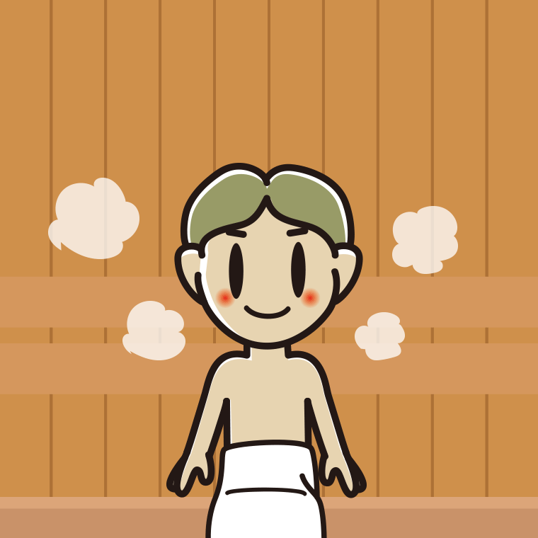 サウナに入る小学生男子のイラスト【色、背景あり】PNG