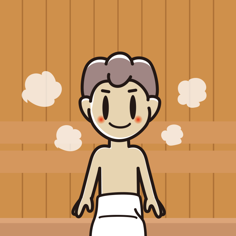 サウナに入る男子中学生のイラスト【色、背景あり】PNG