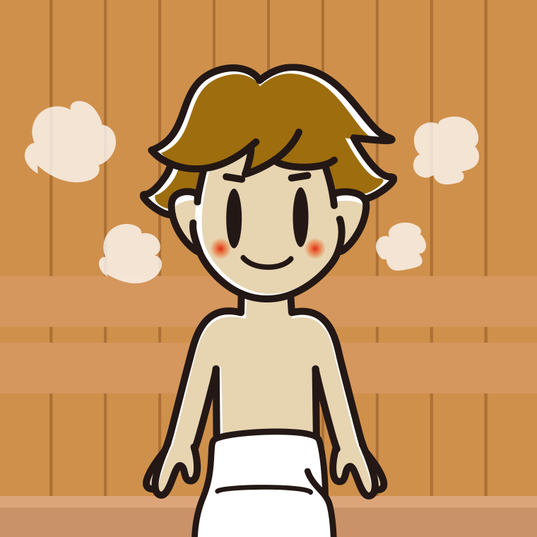 サウナに入る男子高校生のイラスト【色、背景あり】PNG