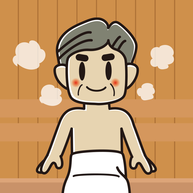 サウナに入るおじさんのイラスト【色、背景あり】PNG