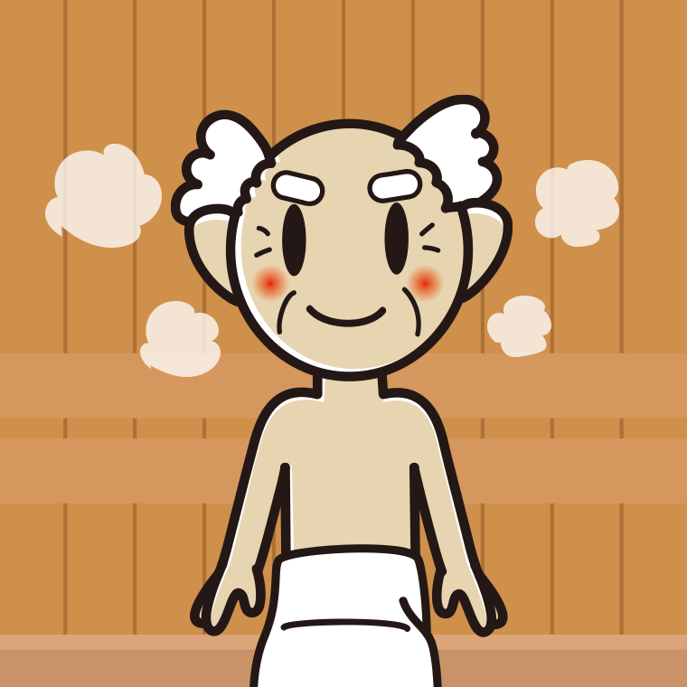 サウナに入るおじいさんのイラスト【色、背景あり】PNG