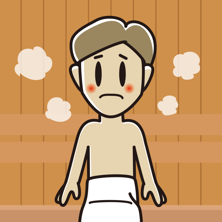サウナで困る男性のイラスト【色、背景あり】PNG