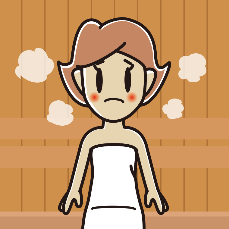 サウナで困る女性のイラスト【色、背景あり】PNG