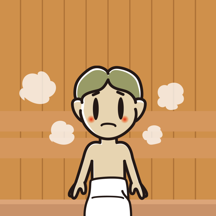 サウナで困る小学生男子のイラスト【色、背景あり】PNG