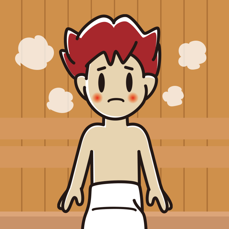 サウナで困る男子大学生のイラスト【色、背景あり】PNG