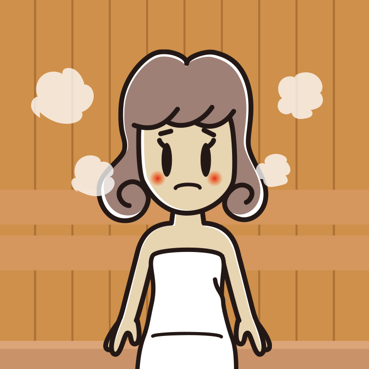 サウナで困る女子大学生のイラスト【色、背景あり】PNG