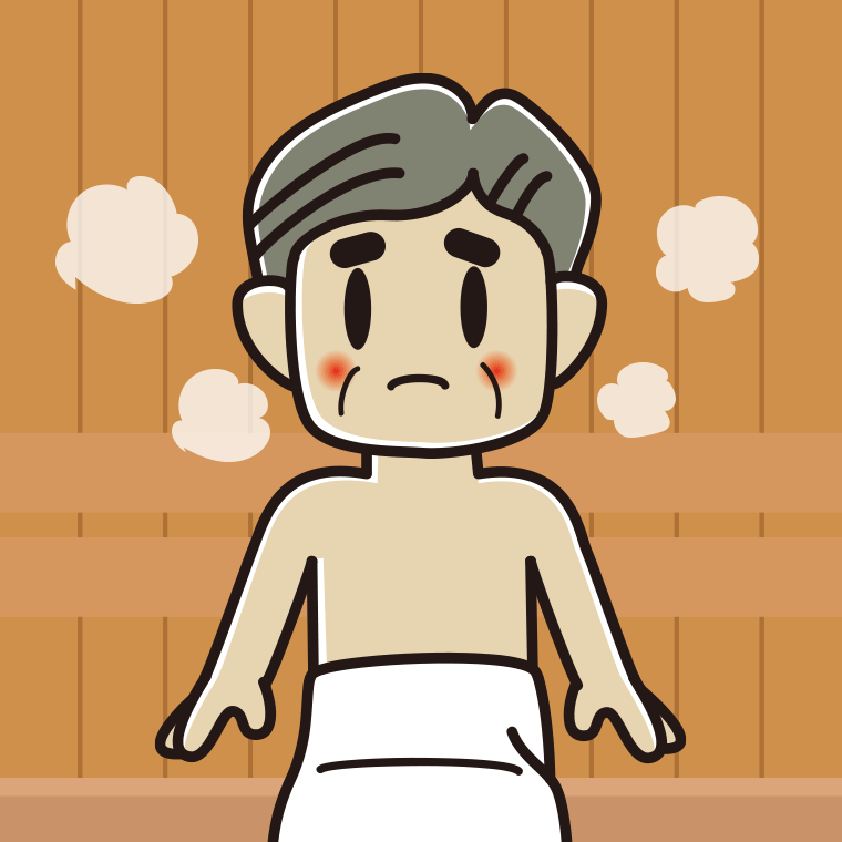 【フリー素材】サウナで困るおじさんのイラスト