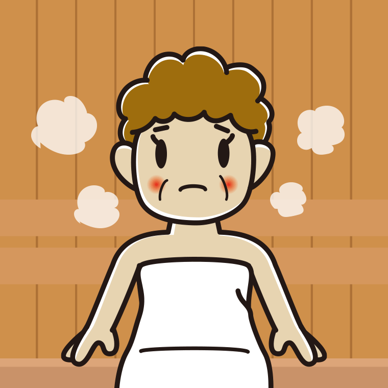 【フリー素材】サウナで困るおばさんのイラスト