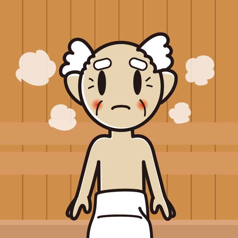 【フリー素材】サウナで困るおじいさんのイラスト