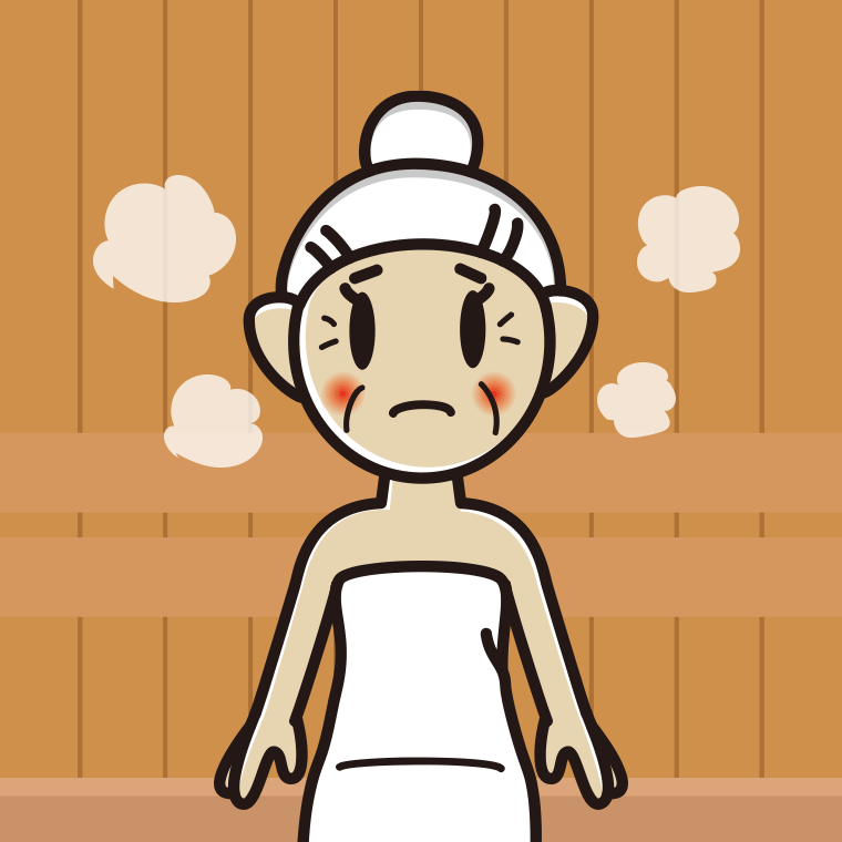 【フリー素材】サウナで困るおばあさんのイラスト