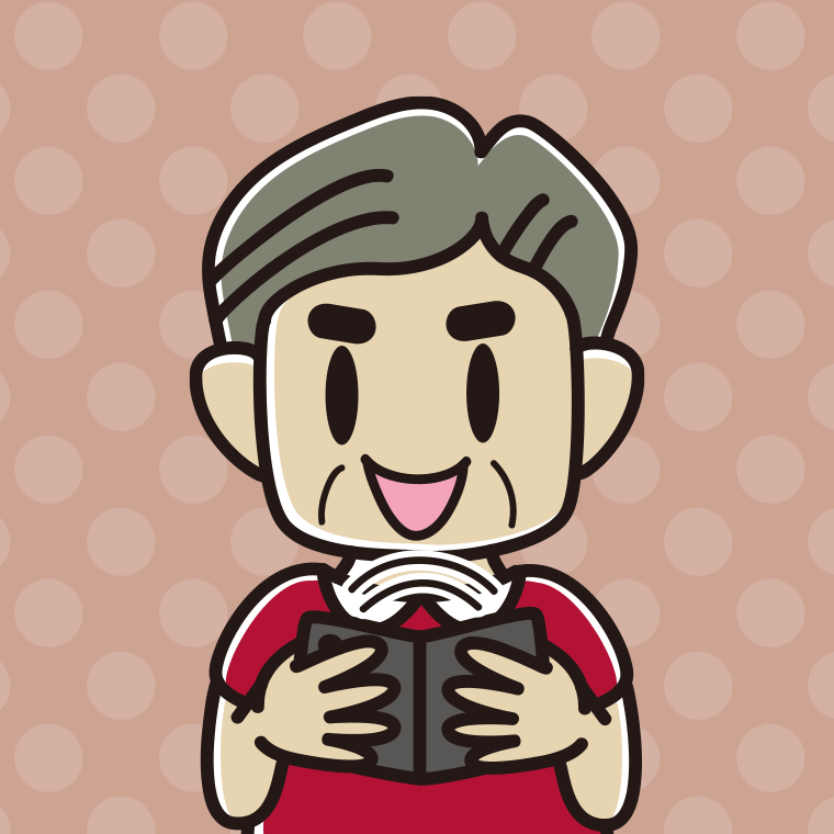 折りたたみスマホを使うおじさんのイラスト【色、背景あり】PNG