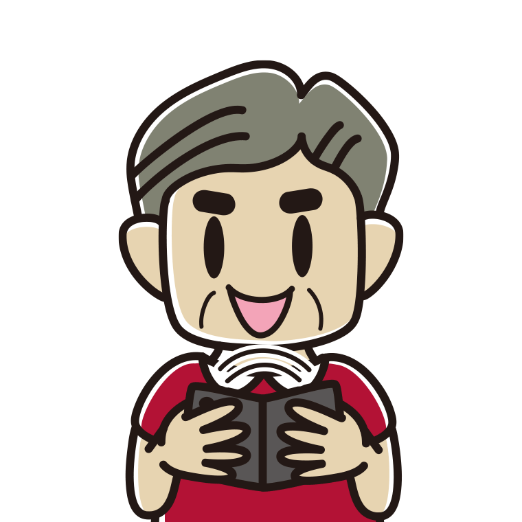 折りたたみスマホを使うおじさんのイラスト【色あり、背景なし】透過PNG