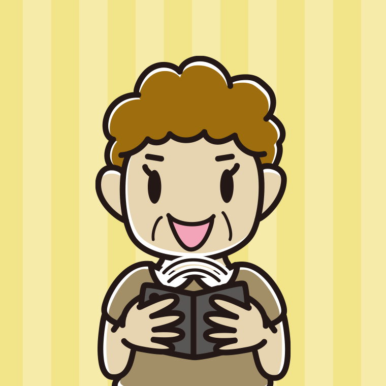 折りたたみスマホを使うおばさんのイラスト【色、背景あり】PNG
