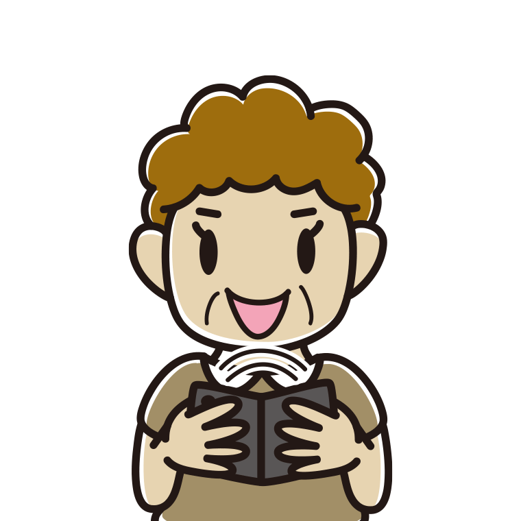 折りたたみスマホを使うおばさんのイラスト【色あり、背景なし】透過PNG
