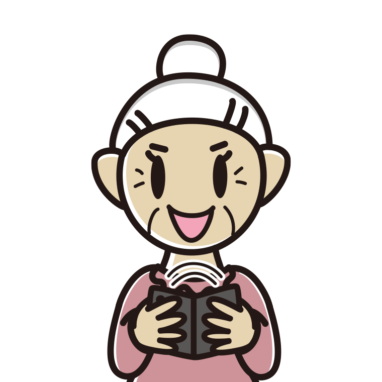 折りたたみスマホを使うおばあさんのイラスト【色あり、背景なし】透過PNG