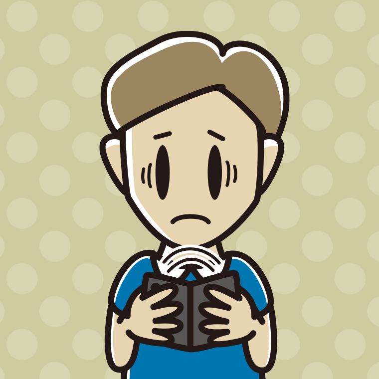 折りたたみスマホで困る男性のイラスト【色、背景あり】PNG