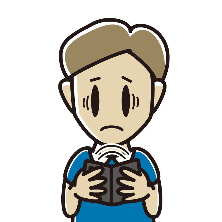 折りたたみスマホで困る男性のイラスト【色あり、背景なし】透過PNG