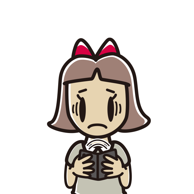 折りたたみスマホで困る小学生女子のイラスト【色あり、背景なし】透過PNG