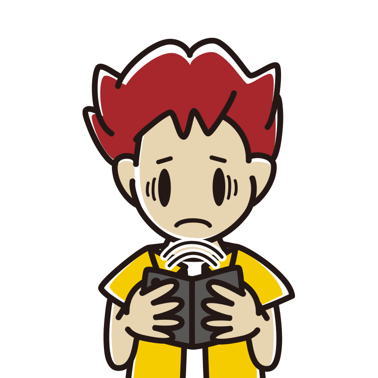 折りたたみスマホで困る男子大学生のイラスト【色あり、背景なし】透過PNG