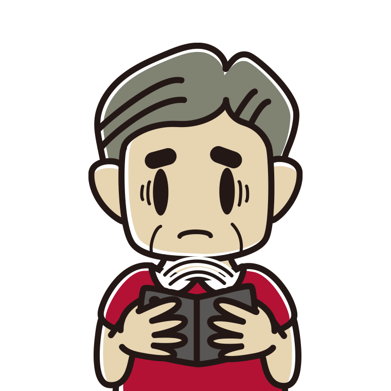折りたたみスマホで困るおじさんのイラスト【色あり、背景なし】透過PNG