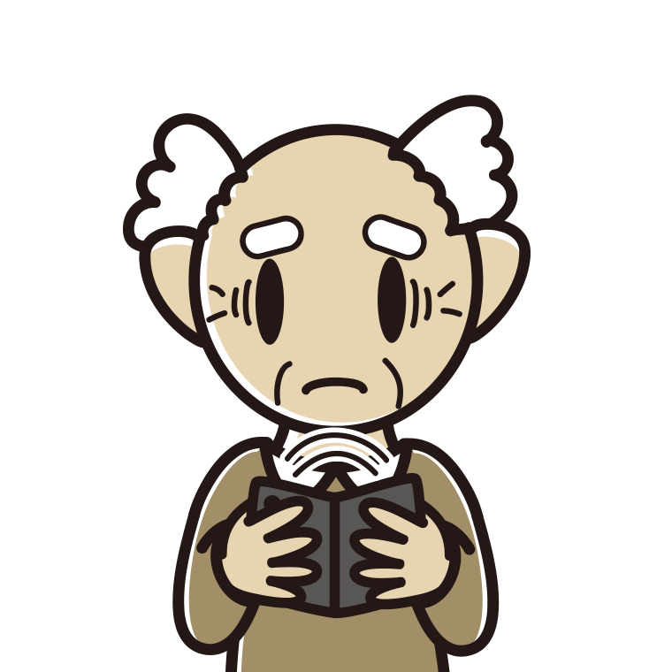 折りたたみスマホで困るおじいさんのイラスト【色あり、背景なし】透過PNG